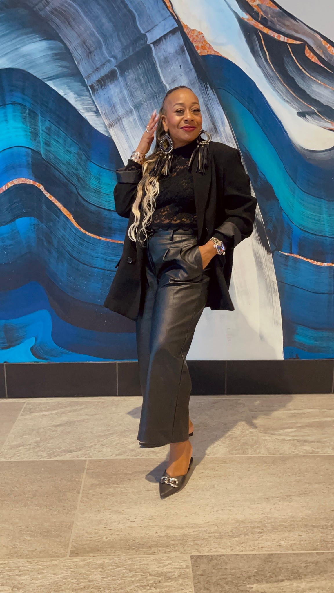 Faux leather pants and oversized blazer!
MAC Basic training style! ❤️ #allblack #fauxleather #oversizedblazer #blackheels 
Blazer: @nordstromrack/ Max Studio
Top: @marshalls
Pants: @luckybrand
Shoes: @nordstrom

#LTKStyleTip #LTKShoeCrush #LTKWorkwear