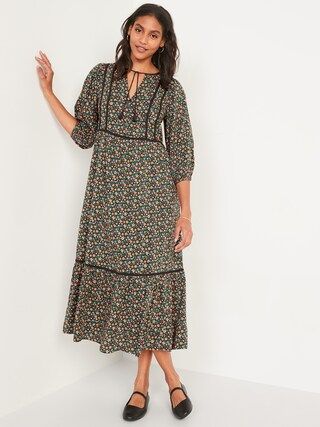 Tie-Neck 3/4-Sleeve All-Day Maxi Swing Dress for Women | Old Navy (US)
