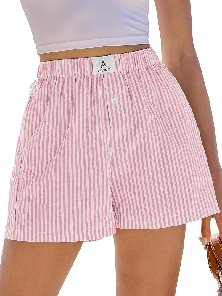 ANRABESS Boxer Shorts for Women Gingham Pajama 2025 Summer Casual Lounge Sleep Plaid Shorts Y2K B... | Amazon (US)