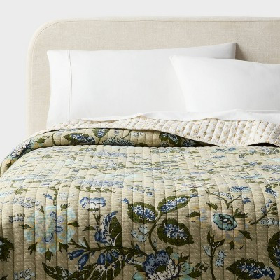 King Large Scale Printed Floral Gauze Reversible Quilt Green - Threshold™ | Target