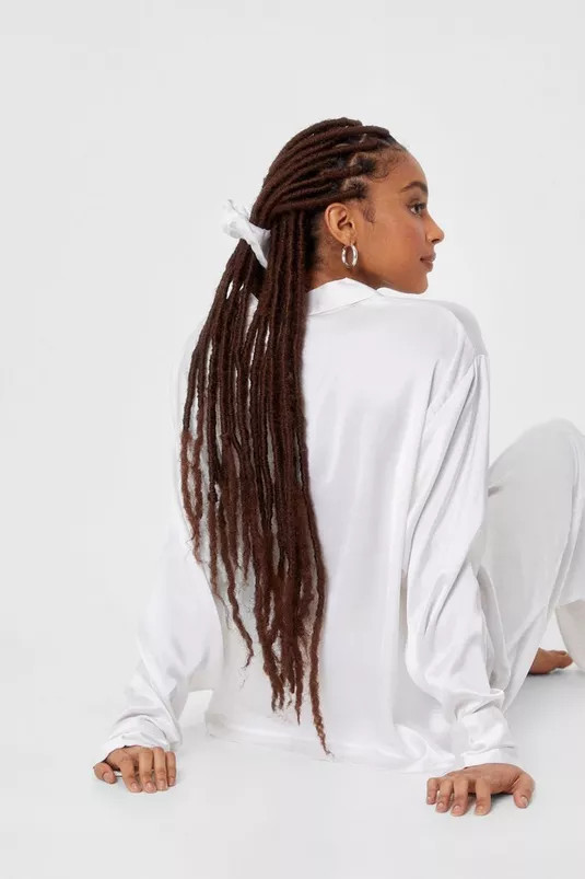 Satin 3 Pc Shirt Pants and Scrunchie Pajama Set | Nasty Gal (US)