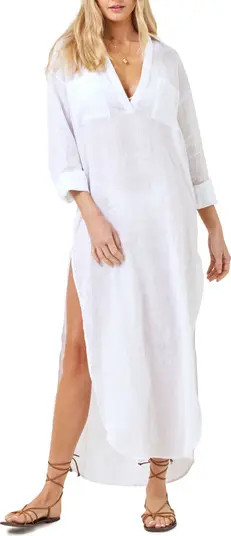 Capistrano Long Sleeve Linen Cover-Up Tunic Dress | Nordstrom