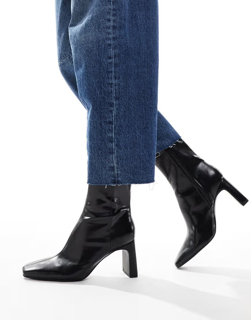 ASOS DESIGN Reach set back mid heel boots in black | ASOS (Global)