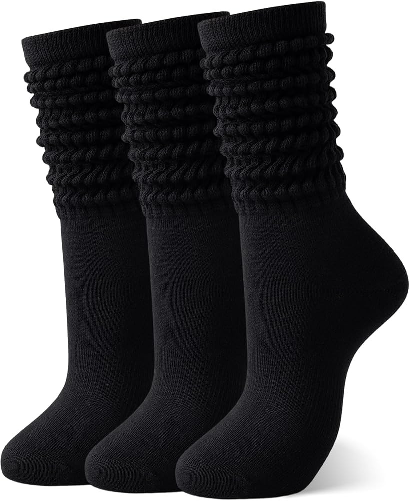Yawlsow 3 Pairs Crew Slouchy Socks for Women Scrunch Long Socks for Workout Dance Size 5-11 | Amazon (CA)