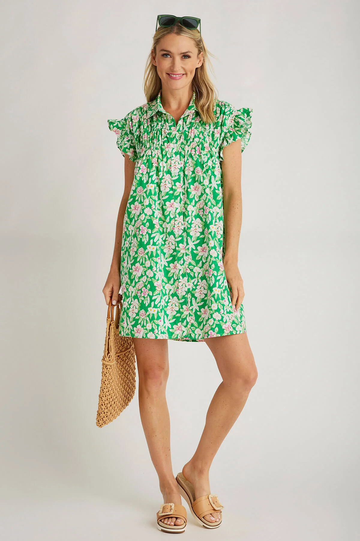 Fate Floral Print Shirred Yoke Detail Shirt Dress | Social Threads