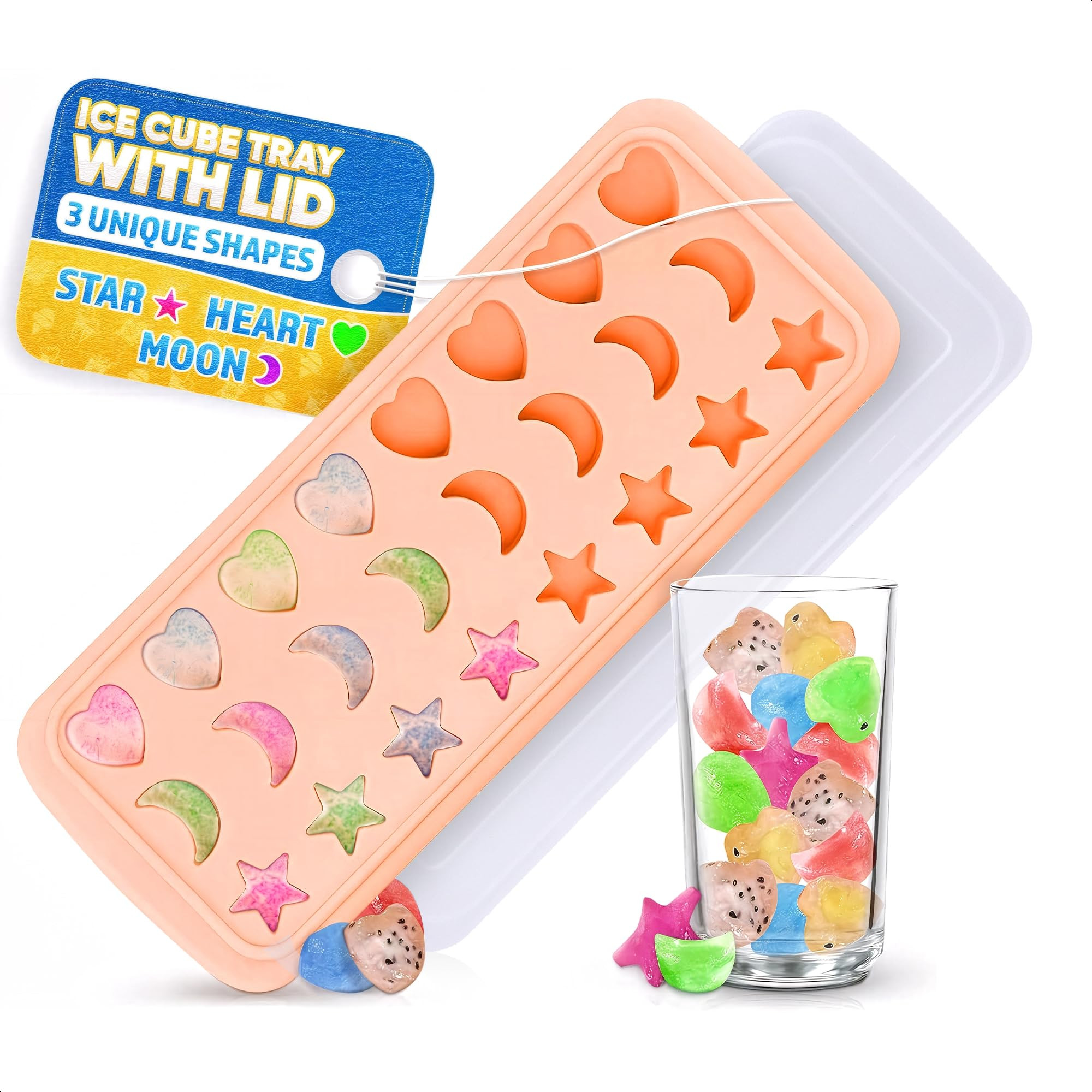 Mini Star Ice Cube Tray with Lid – Stars, Moons & Hearts that Just Pop Right Out – 24 Cavitie... | Amazon (US)
