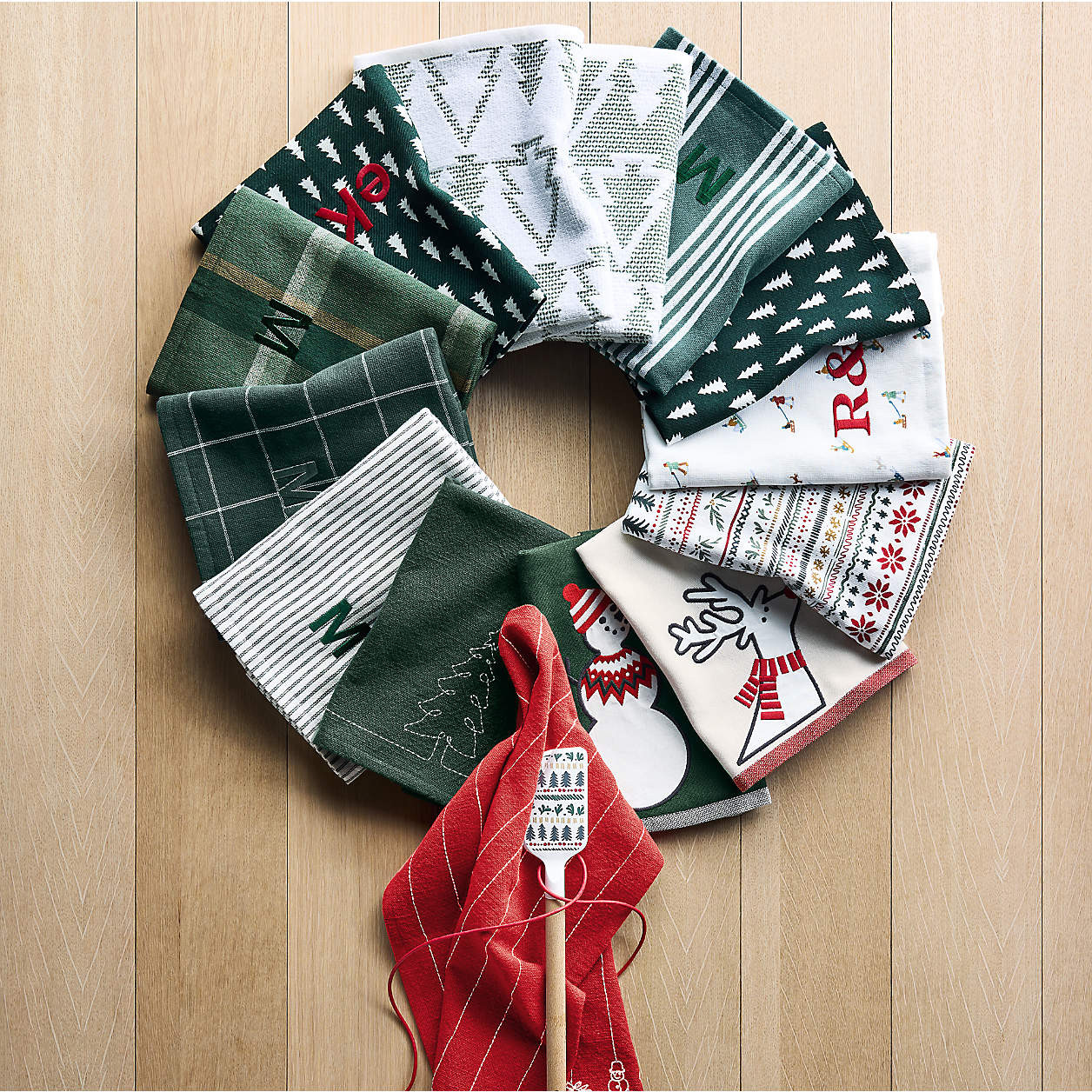 Holiday Green Plaid and Stripe Organic Cotton Kitchen Towels, Set of 3 + Reviews | Crate & Barrel | Crate & Barrel