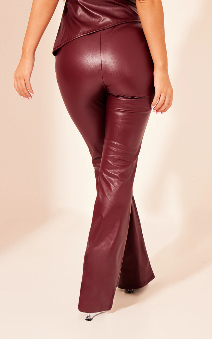 Dark Red Faux Leather High Waisted Flared Pants | PrettyLittleThing US