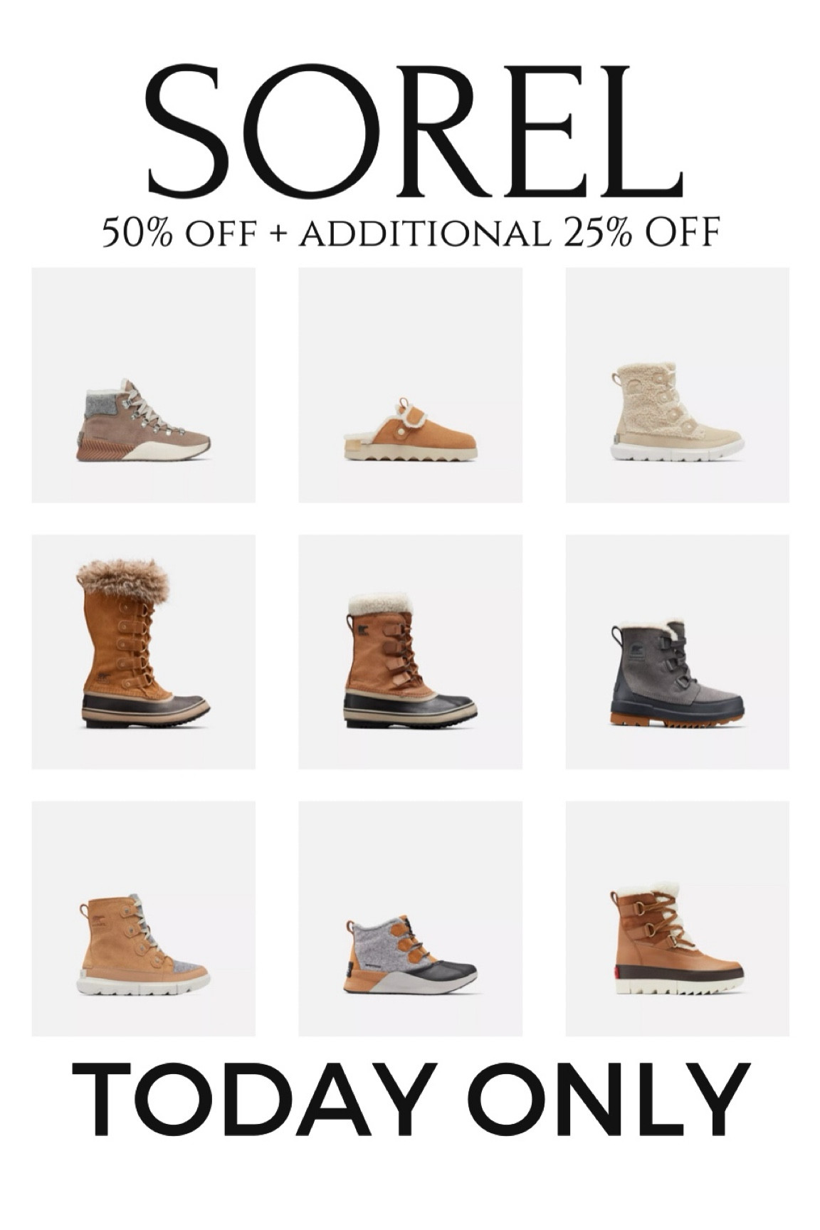 Sorel boots 🥾 
50% + additional 25% off today only 

#LTKCyberWeek #LTKsalealert #LTKshoecrush