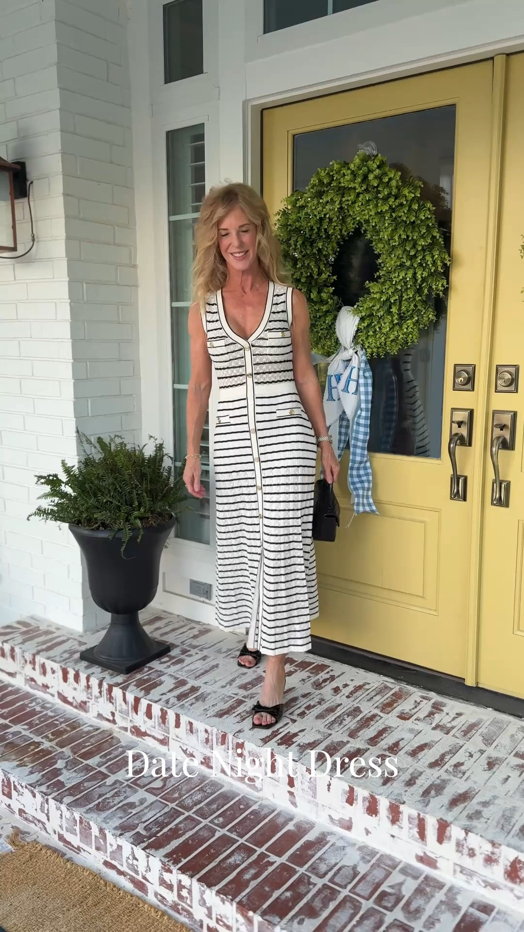 I’ve been waiting for the perfect occasion to wear this dress, and celebrating a dear friend’s birthday was it. The cream and black stripe is so timeless, and the button-down silhouette has that effortless, elevated feel I love. Feminine, classic and just a little unexpected—the kind of dress that makes an evening out feel even more special