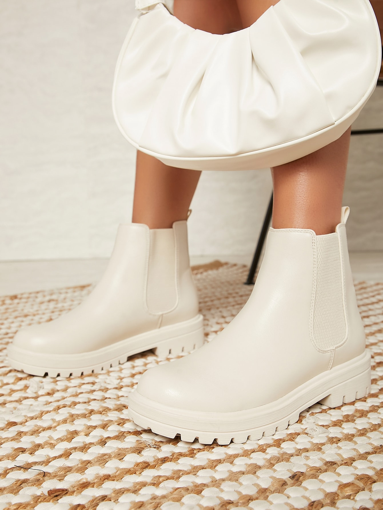 SHUZIA Faux Leather Lug Sole Chelsea Booties | SHEIN