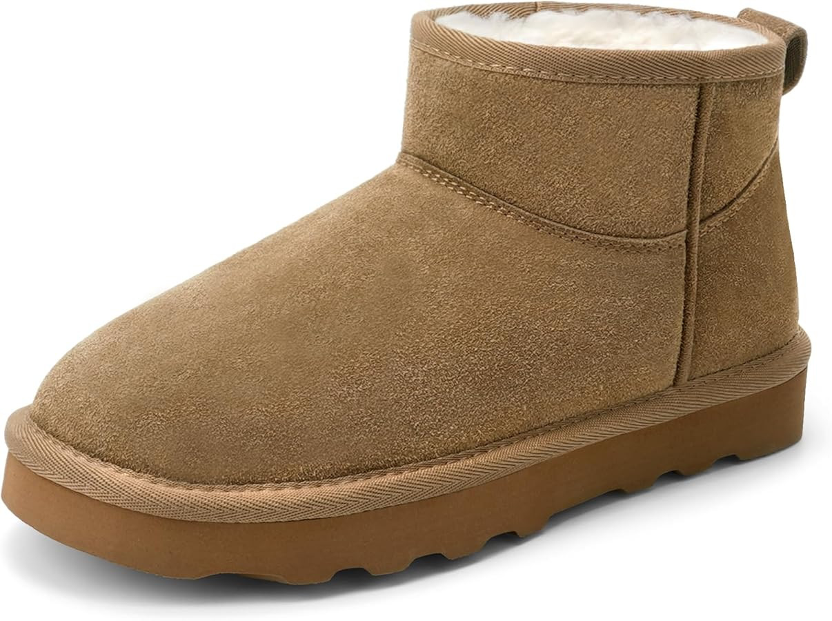 Women's Genuine Suede Winter Mini Boots Water Resistant Snow Booties with Cozy Faux Fur Lining An... | Amazon (US)