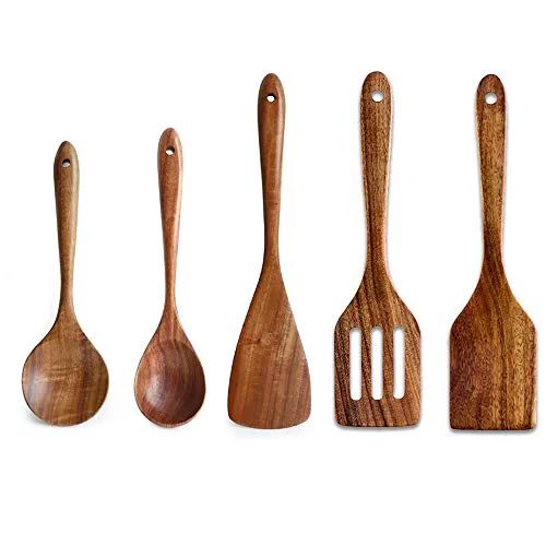 5 Pcs Luxury Wooden Kitchen Utensils Non Stick Cooking Utensils Set-Best Wood Spatula, Slotted Sp... | Walmart (US)