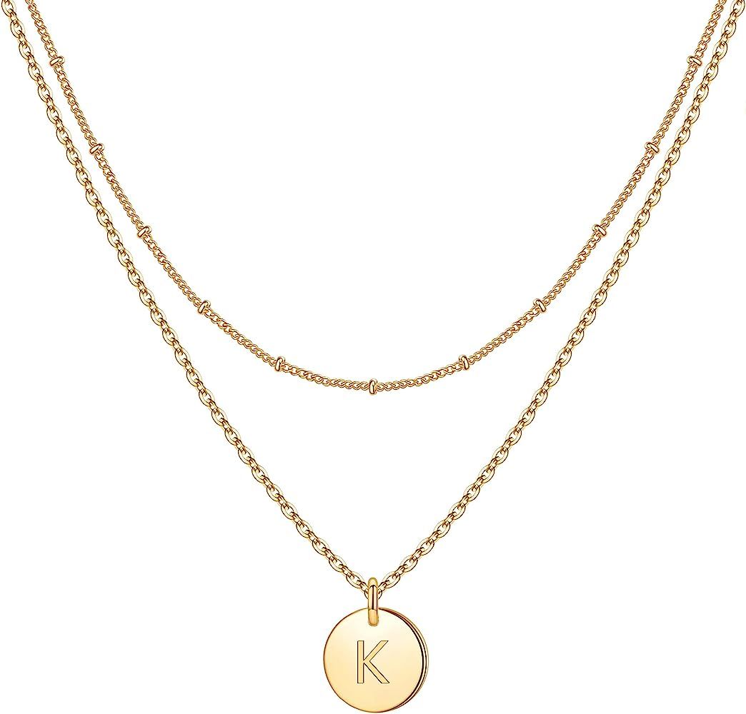 IEFWELL Initial Necklaces for Women, Gold White Gold Rose Gold Double Side Engraved Hammered Coin Ne | Amazon (US)