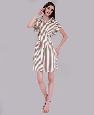Women's Stripe Collared Neck Mini Shirt-Dress | Macy's