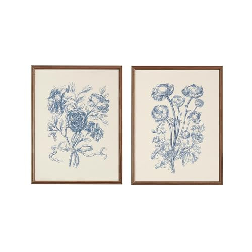 Vintage Floral Wall Art Prints Blue Rose Poster Flower Pictures Wall Decor Aesthetic Farmhouse Wall Decor French Country Paintings for Living Room Kitchen Bedroom Home Decor , 12"x16"Set of 2 Unframed | Amazon (US)