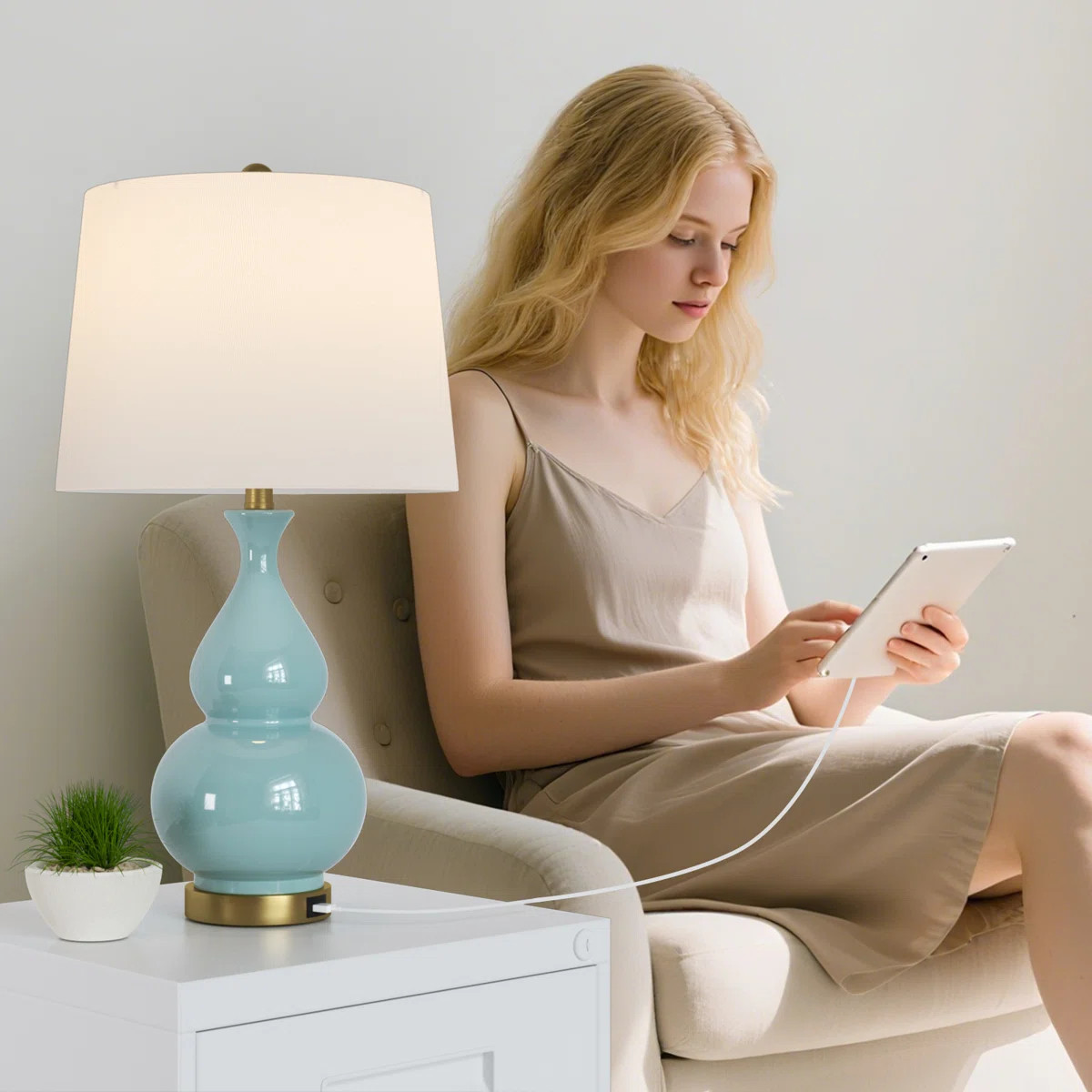 Conyers 26.5" Modern Ceramic Table Lamp with 3-Way Dimming and USB Port (Set of 2) | Wayfair North America