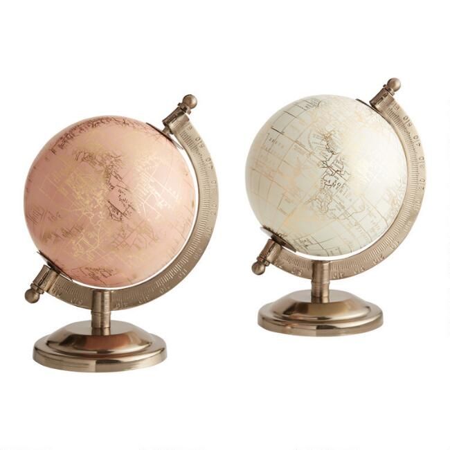 Mini Ivory And Blush Globes With Brass Stands Set Of 2 | World Market