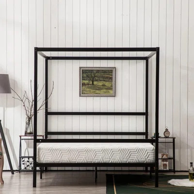 Black Metal Canopy Bed Full Platform Bed With Headboard,Four-Poster,Under-Bed Storage | Wayfair North America