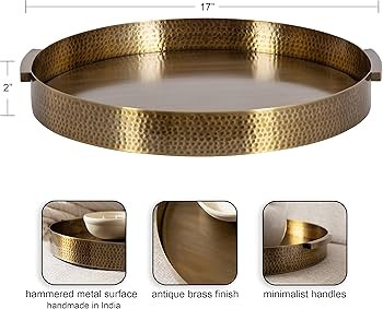 Kate and Laurel Samana Modern Glam Round Metal Tray; 17 Inch Diameter; Antique Brass; Circular Po... | Amazon (US)