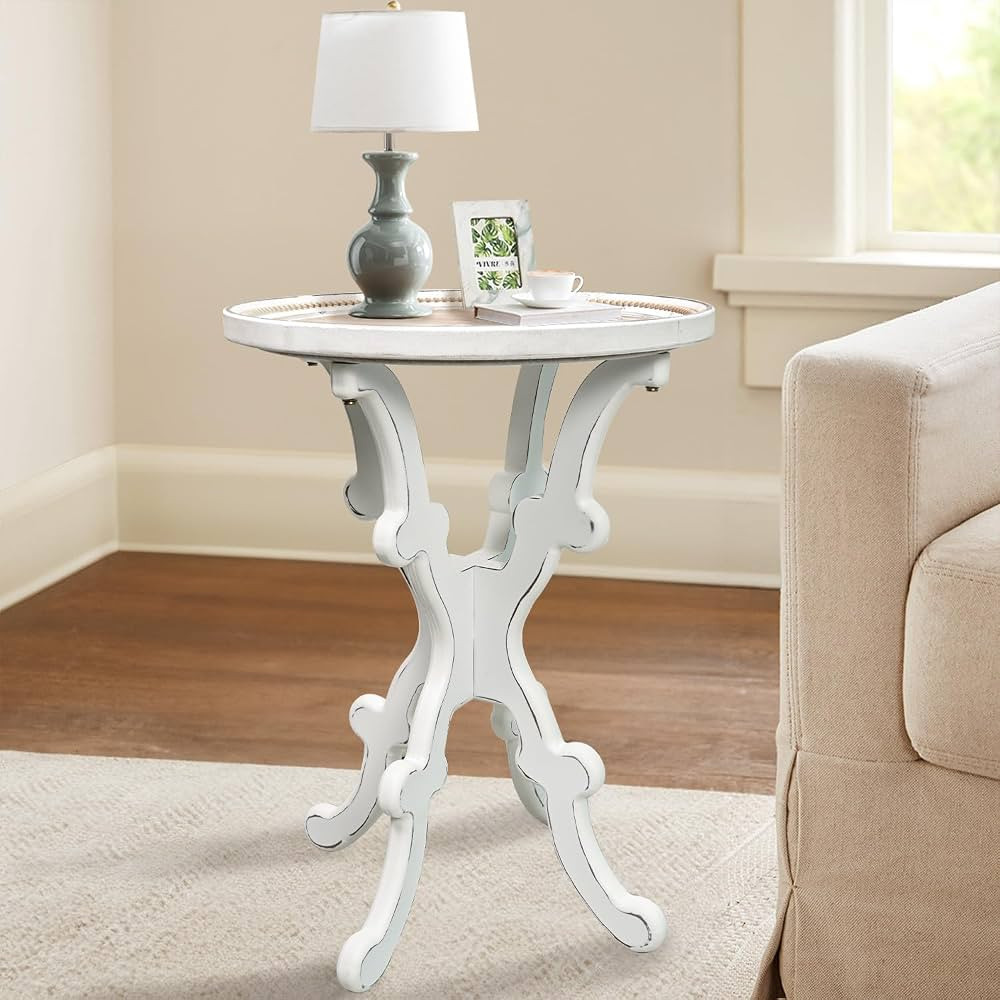 Rustic Farmhouse Round Side Table Small Wooden Accent End Table with Distressed Retro Tray Top an... | Amazon (US)