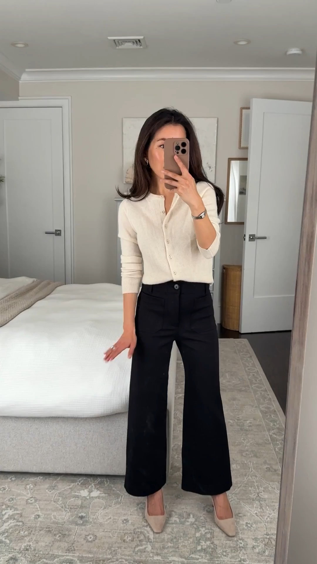 Colette pants on sale!
• Crop wide leg pants 25 petite (sized up only in this style, tts in jeans). Stretch fabric is comfortable and smooth. Does not show wrinkles after sitting so also great for travel.
• Cashmere cardigan xxs regular (didn't need petite since this is already shrunken fit). 
• old Ann Taylor kitten heels, linked similar 

Business casual work outfit, corporate office style, smart casual look, conference travel, petite wide leg pants

#LTKPetite #LTKWorkwear #LTKootd