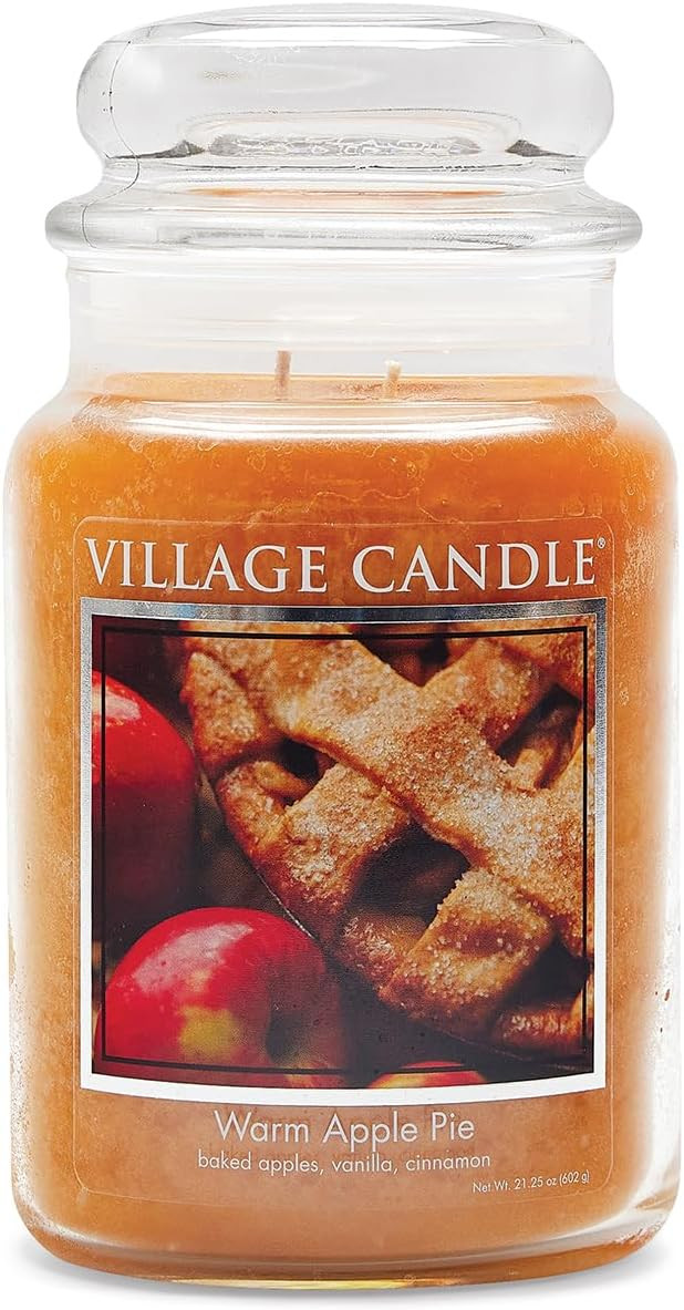 Village Candle Warm Apple Pie Large Glass Apothecary Jar Scented Candle, 21.25 oz, Brown | Amazon (US)