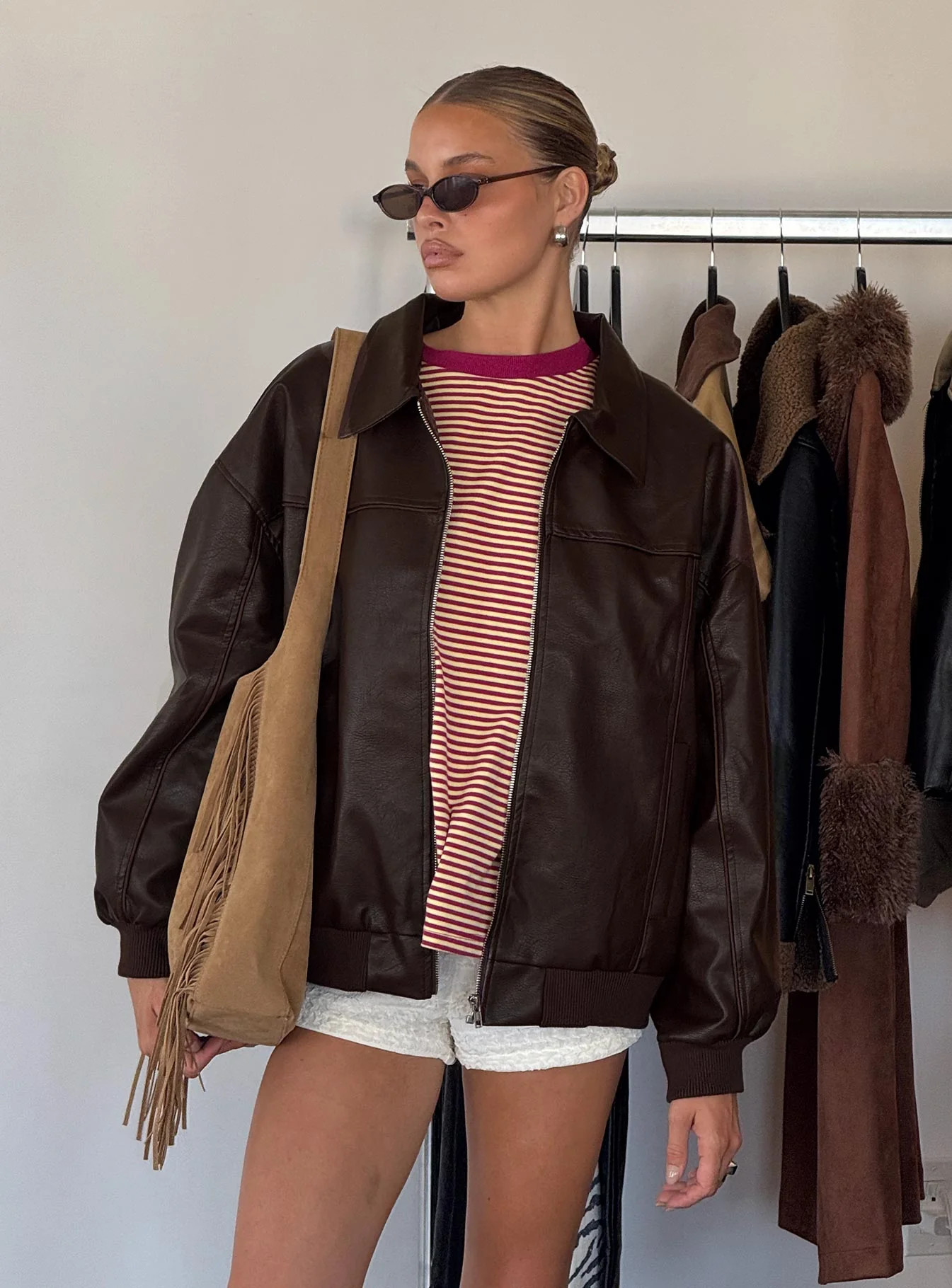 Goldsmith Faux Leather Bomber Jacket Brown | Princess Polly US