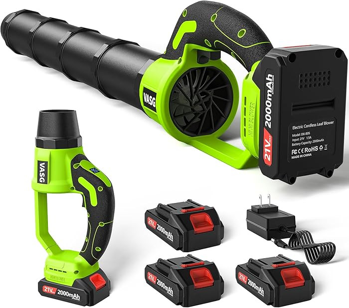 VASG Leaf Blower Cordless, 3 x 21V Batteries & Fast Charger Set, Variable Speed Mode, Lightweight... | Amazon (US)