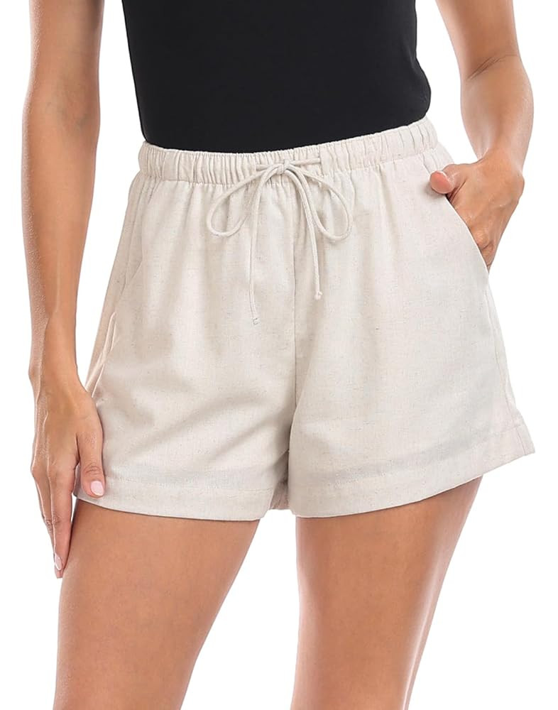 HDE Women's Linen Blend Drawstring Shorts High Waisted 4" Inseam Summer Shorts | Amazon (US)