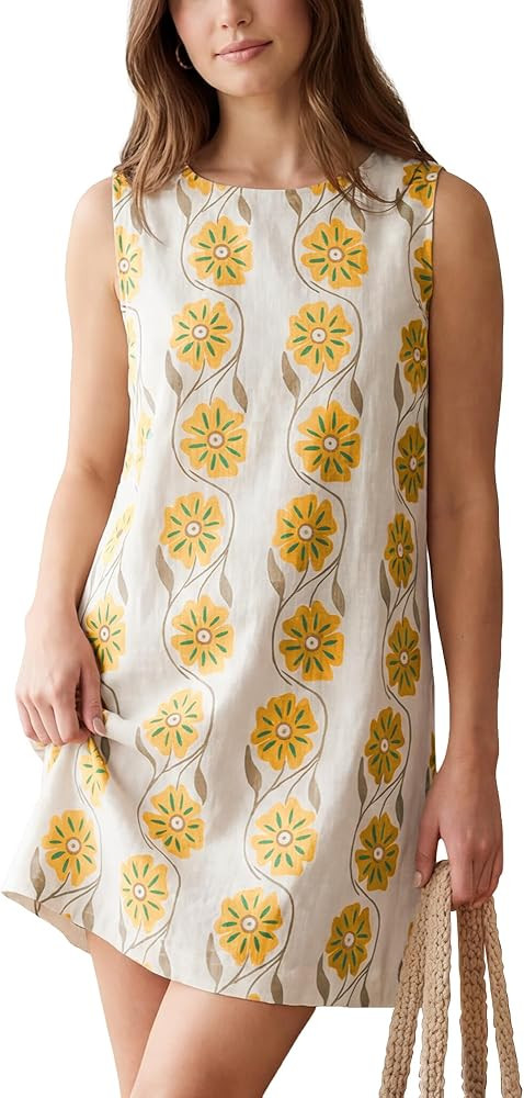 Hixiaohe Womens Summer Floral Mini Dress Sleeveless Fairy Shift Dress Cotton Linen Boho Beach Vac... | Amazon (US)