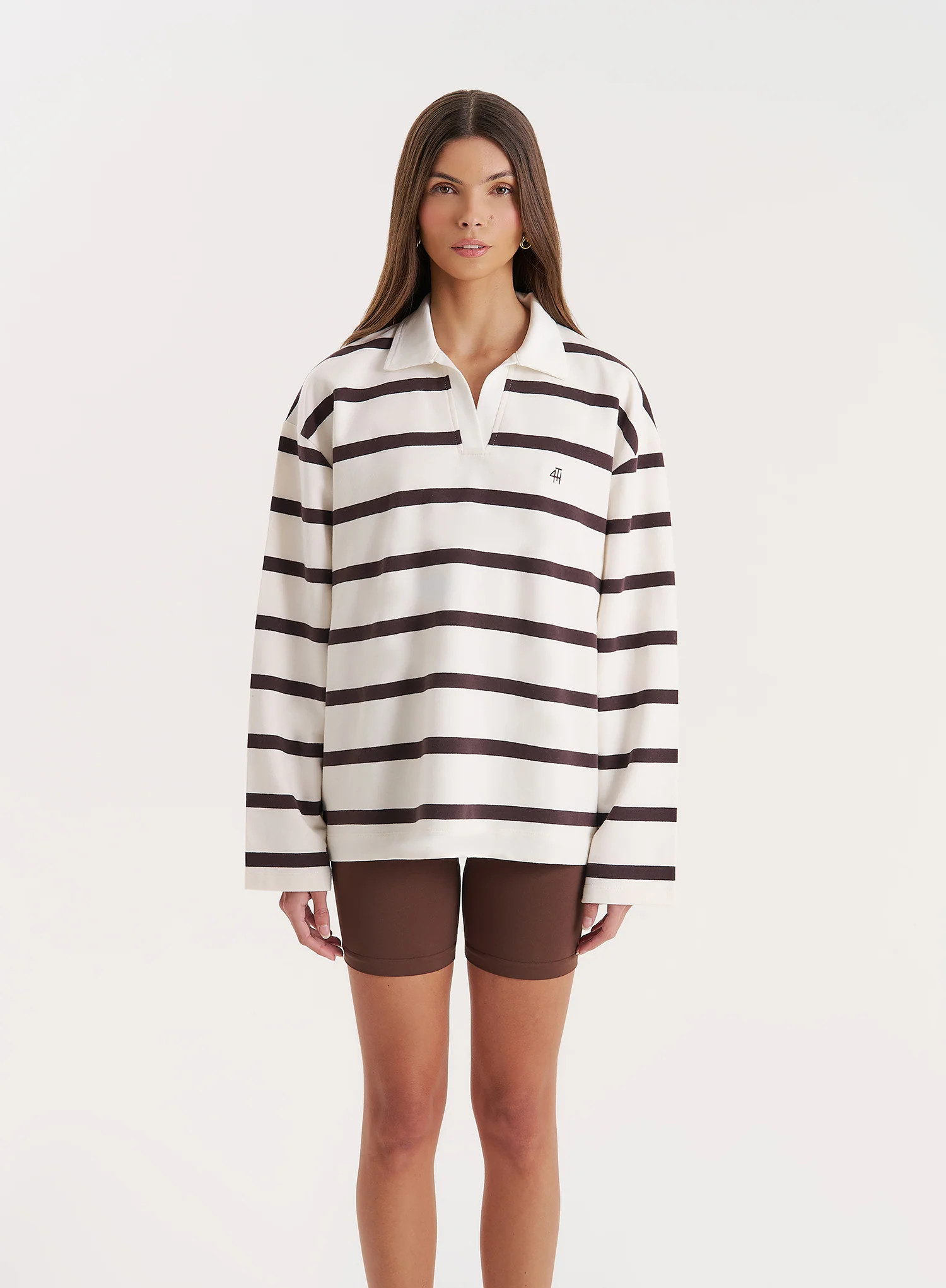 Cream Stripe Oversized Rugby Top- Hailey | 4th & Reckless