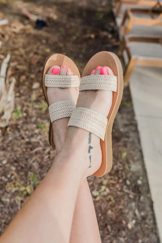 Keelie Natural Weave Raffia Double Strap Sandals | Pink Lily