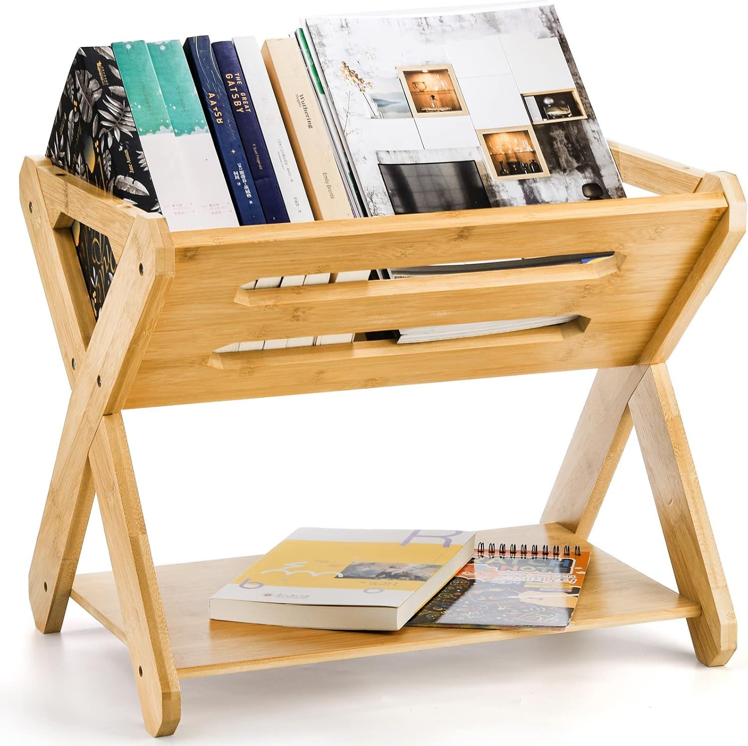Okllen Kids' Book Caddy with Shelf, Bamboo Bookcase Book Storage Organizer, Book Rack Book Shelf ... | Amazon (US)