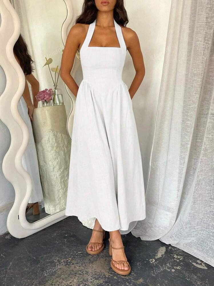 Ladies' Summer Vacation, Dating, Music Festival, Hanging Neck Style, Elegant Long Dress | SHEIN
