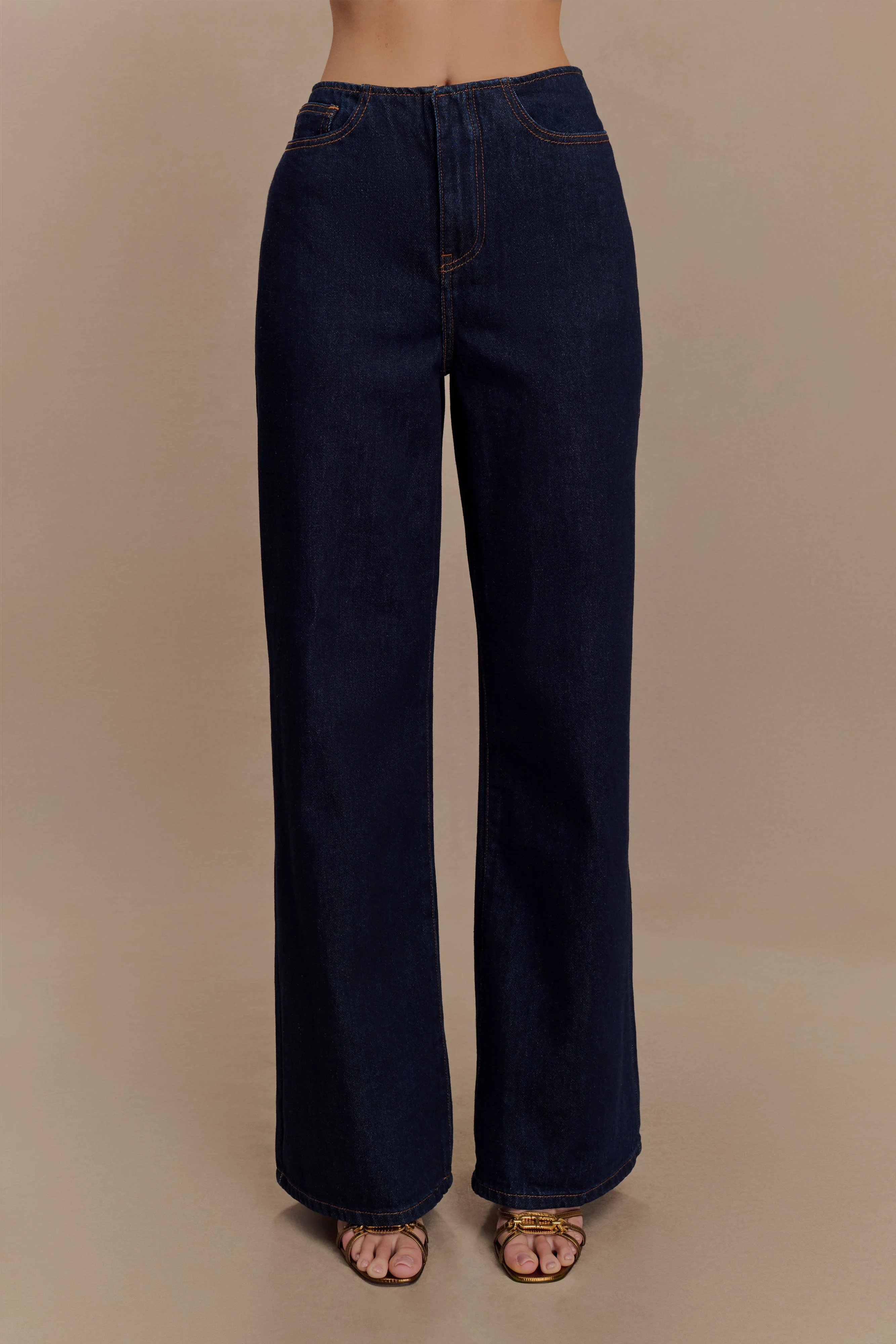 Caitlin Mid Rise Denim Flare Jeans - Indigo Blue | MESHKI US