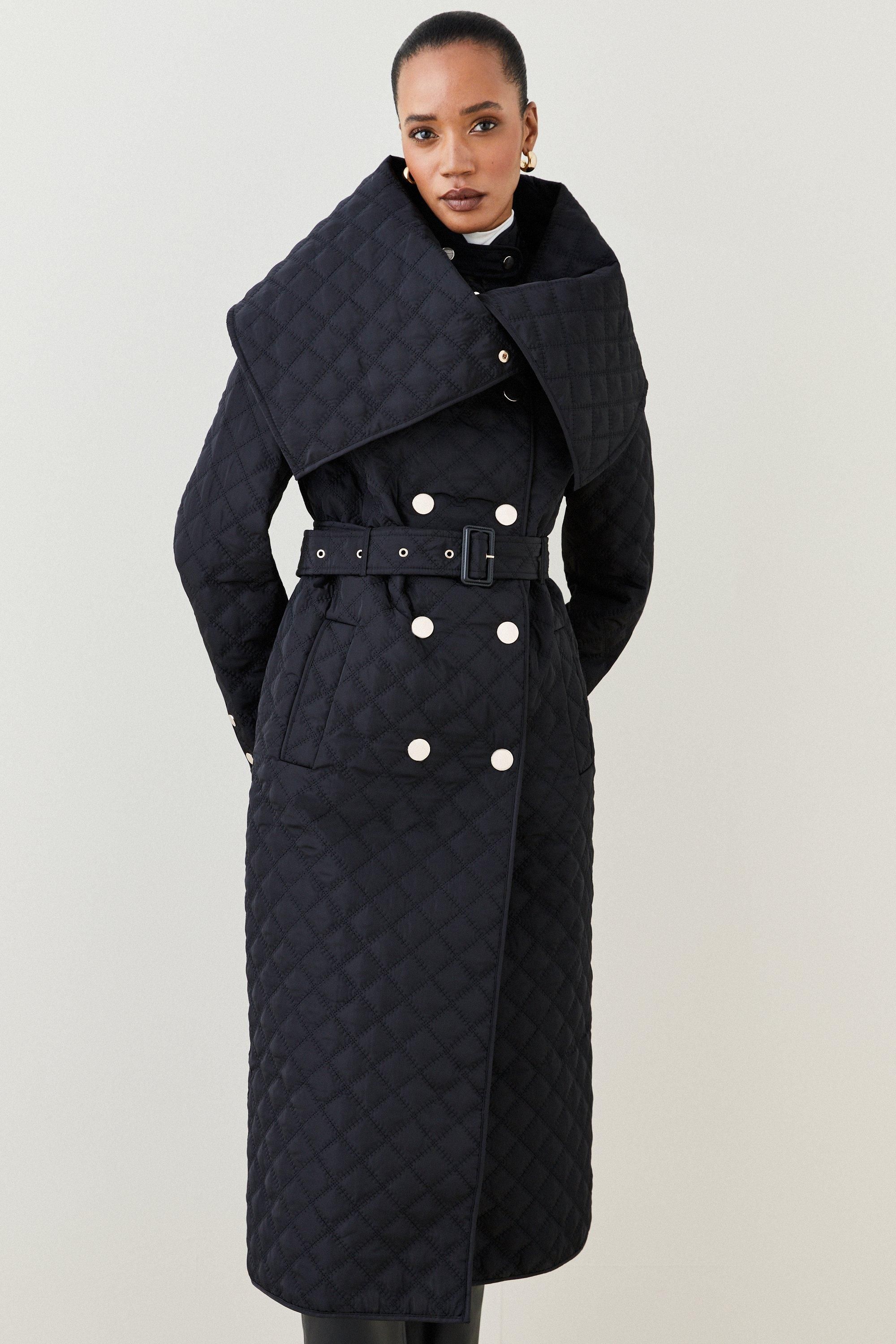 Quilted Longline Collar Coat | Karen Millen UK + IE + DE + NL