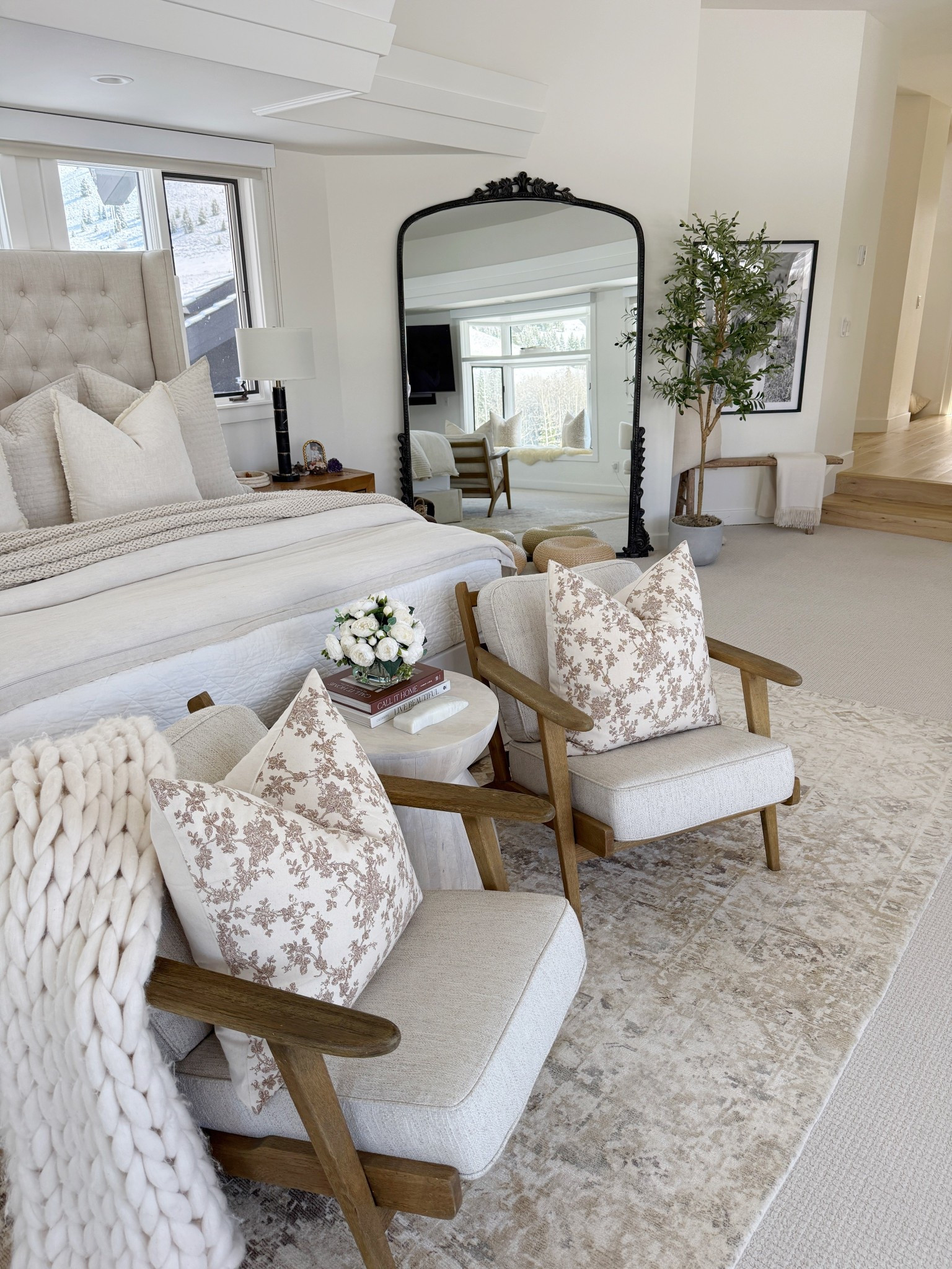 Refreshed my bedroom with spring home decor favorites: pillows, new neutral bedding, olive tree and more 🤍

Bed
Rug
Accent chair 
Amazon 

#LTKHome #LTKSeasonal