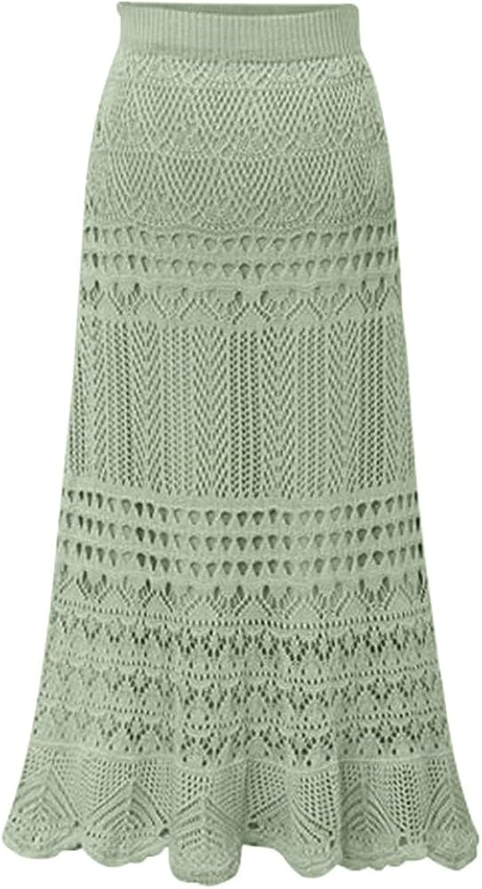 chouyatou Women's Stretched High Waist Crochet Hollow Out Knit Flowy Patterned Lace Maxi Skirt | Amazon (US)