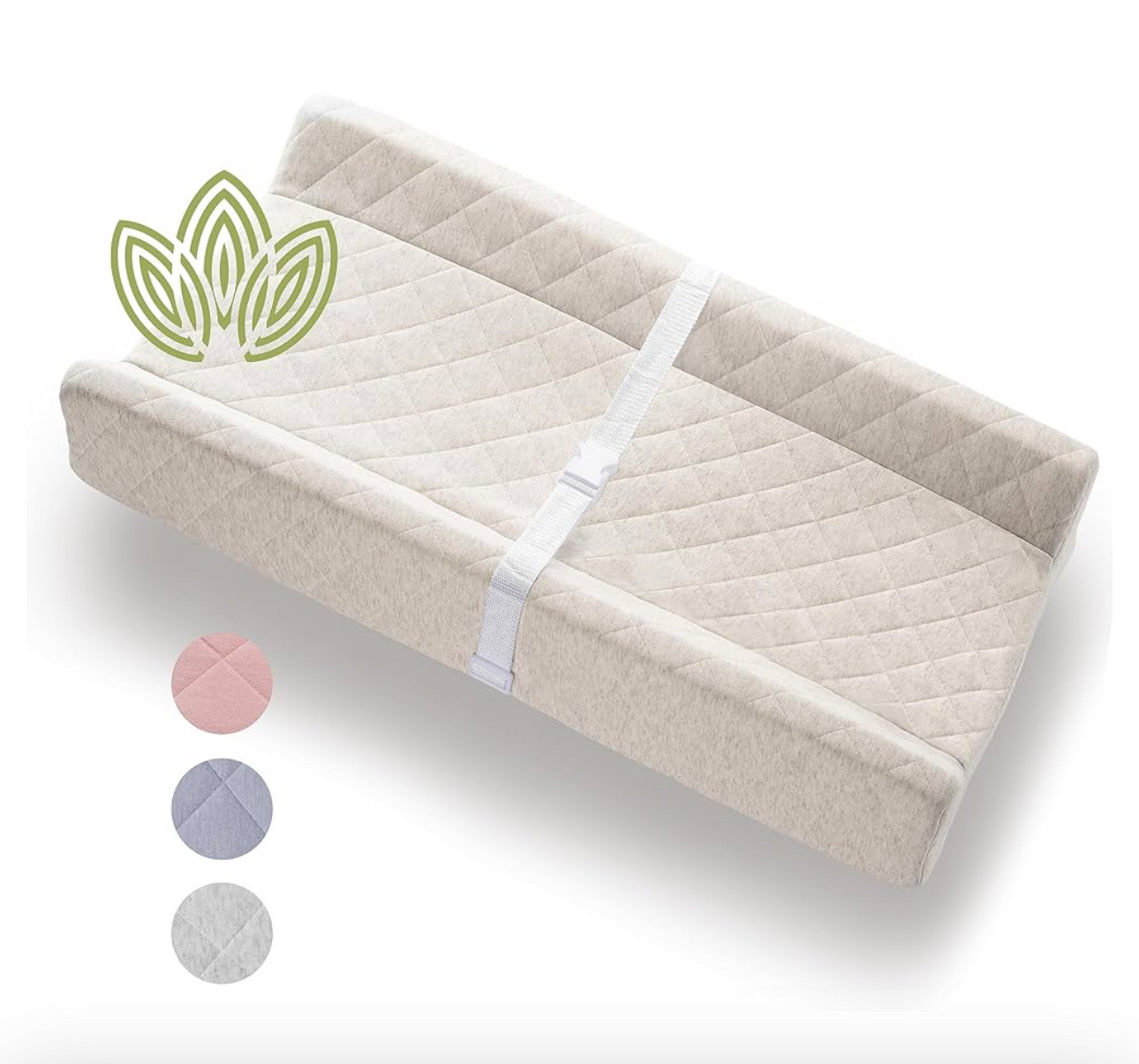 Organic Cotton Contoured Baby Changing Pad w/Waterproof Foam Mattress, Includes Soft, Removable & Washable Cover, Safety Strap, Non-Slip Bottom, Topper for Standard Size Infant Diaper Table & Dresser

#LTKBaby