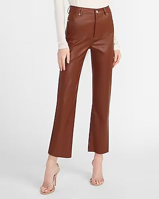 Super High Waisted Vegan Leather Cropped Straight Pant | Express