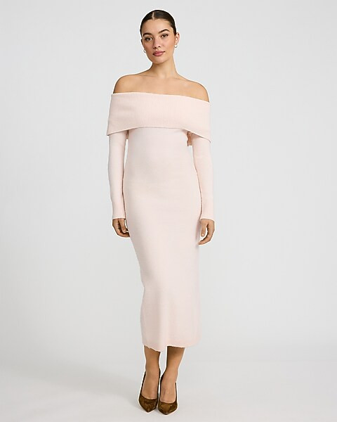 Fold Over Off The Shoulder Midi Sweater Dress | Express