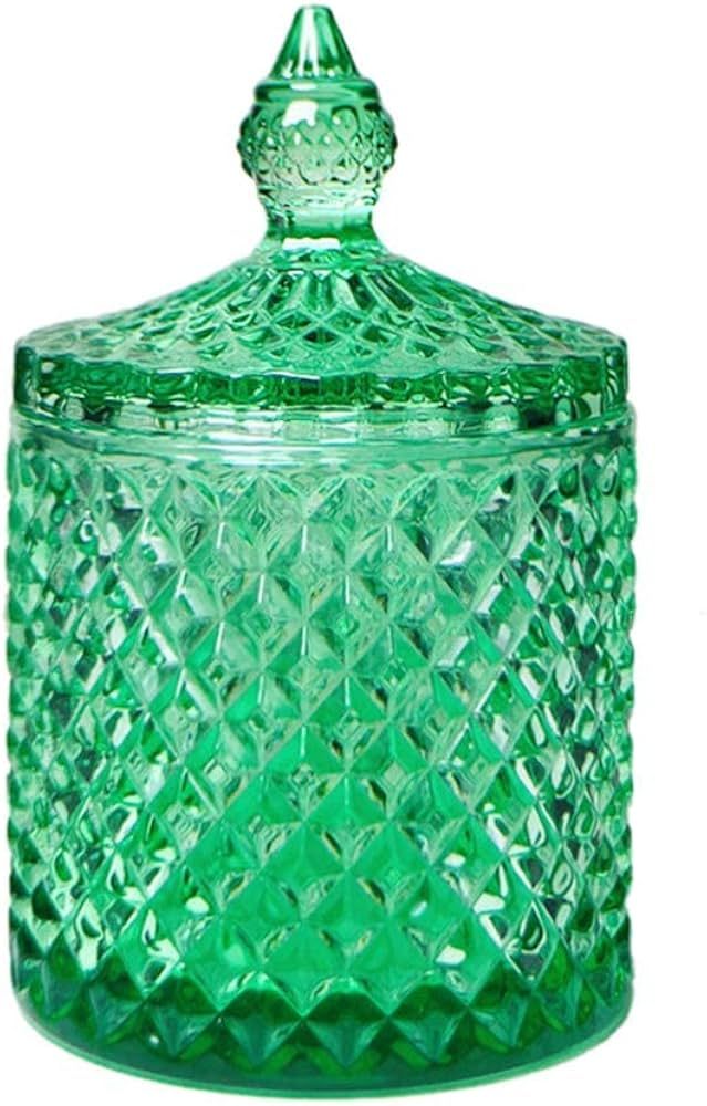 Sizikato Diamond Faceted Crystal Glass Candy Jar with Lid, Colorful Decorative Jar, Jewelry Box, ... | Amazon (US)