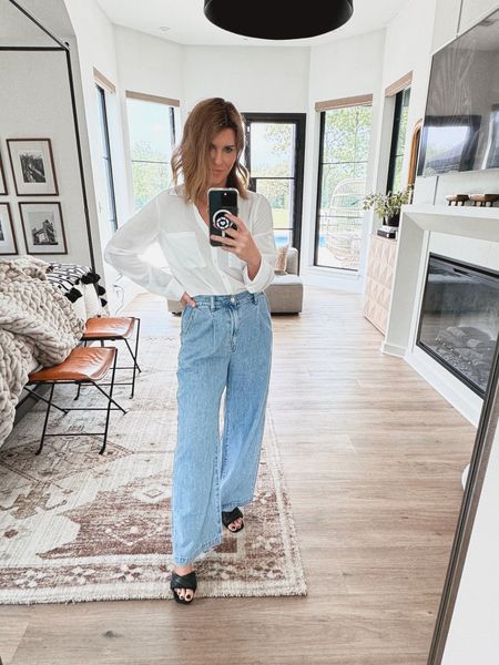 The Harlow wide leg jeans in standard length Benicia wash (I’m 5’6 for reference) wearing a size 27. If between sizes, size down. These are roomy. Sale starts May 9th so add to cart and shop the  ltkxmadewell @madewell 

#LTKxMadewell #LTKOver40 #LTKStyleTip