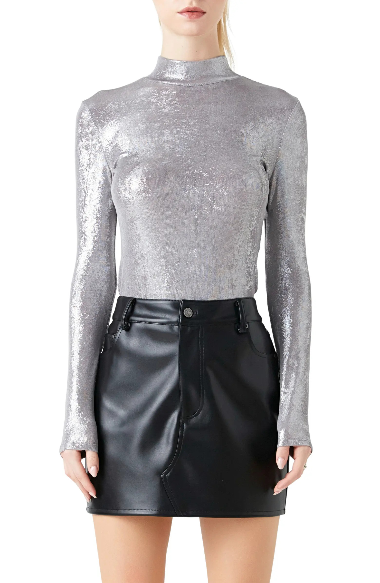 Grey Lab Shiny Mock Neck Top | Nordstrom | Nordstrom