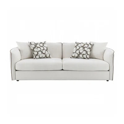 Chenille Upholstered Sofa With 4 Pillows In Beige | Wayfair North America