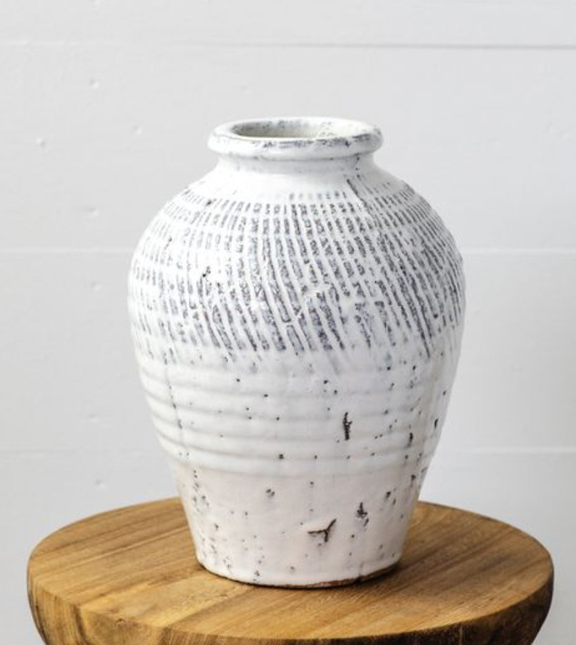 Reactive White Pattern Vase | 9.5" | Fiddle & Fig