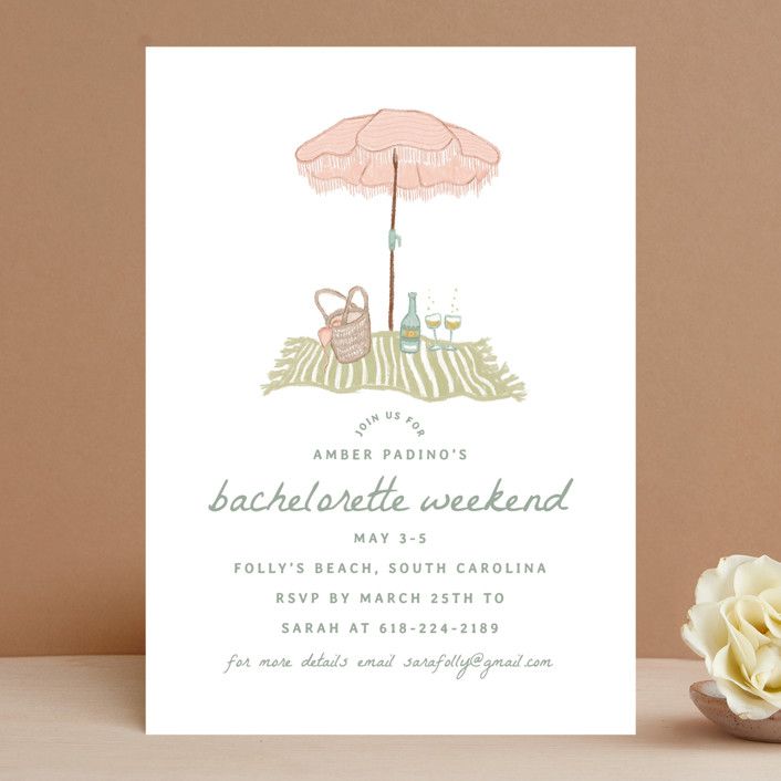 "Beach Bachelorette" - Customizable Bachelorette Party Invitations in Green by Erin Kessler. | Minted