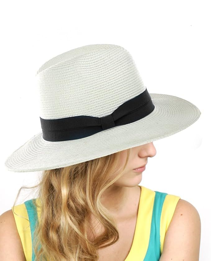 NYFASHION101 Lightweight Solid Color Band Braided Panama Fedora Sun Hat | Amazon (US)
