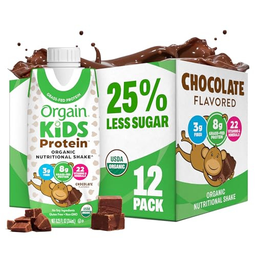 Orgain Organic Kids Protein Nutritional Shake, Chocolate - Great for Breakfast & Snacks, 21 Vitamins & Minerals, 10 Fruits & Vegetables, Gluten Free, Soy Free, 8.25 oz, 12 Count (Packaging May Vary) | Amazon (US)
